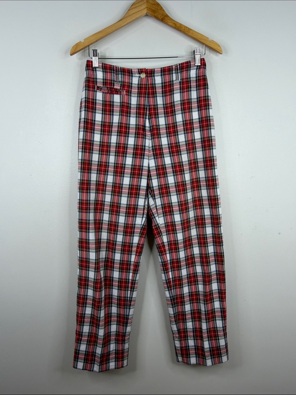 Vintage Seersucker Pants Womens 6 White Red Plaid Cotton Tommy Hilfiger 90s 80s